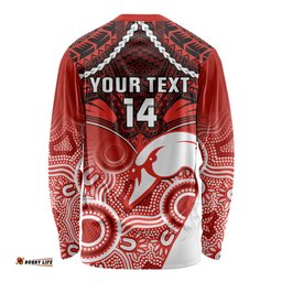 Personalised Sydney Swans Football Long Sleeve T-shirt Go Swannies Aboriginal Mix Polynesian Pattern