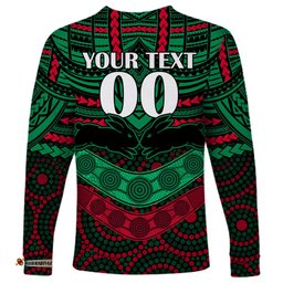 Custom Rabbitohs Rugby Long Sleeve T-shirt Polynesian and Aboriginal Special Version