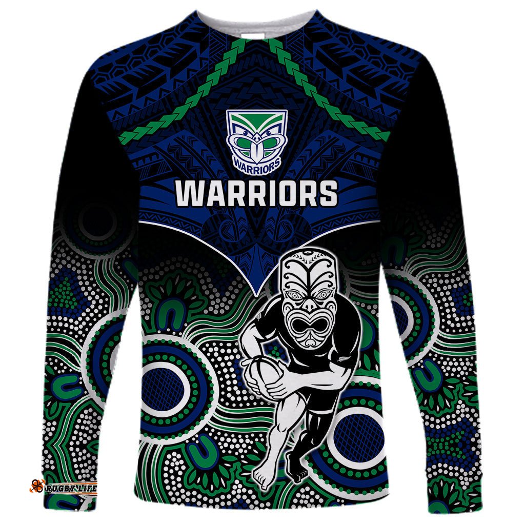 Warriors Rugby Long Sleeve T-shirt NZ Aboriginal Mix Polynesian Pattern