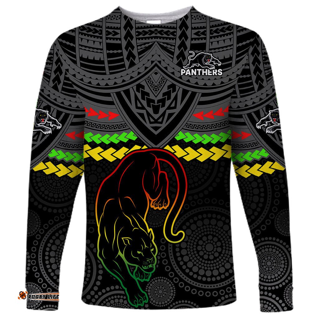 Custom Panthers Rugby Long Sleeve T-shirt Polynesian and Aboriginal
