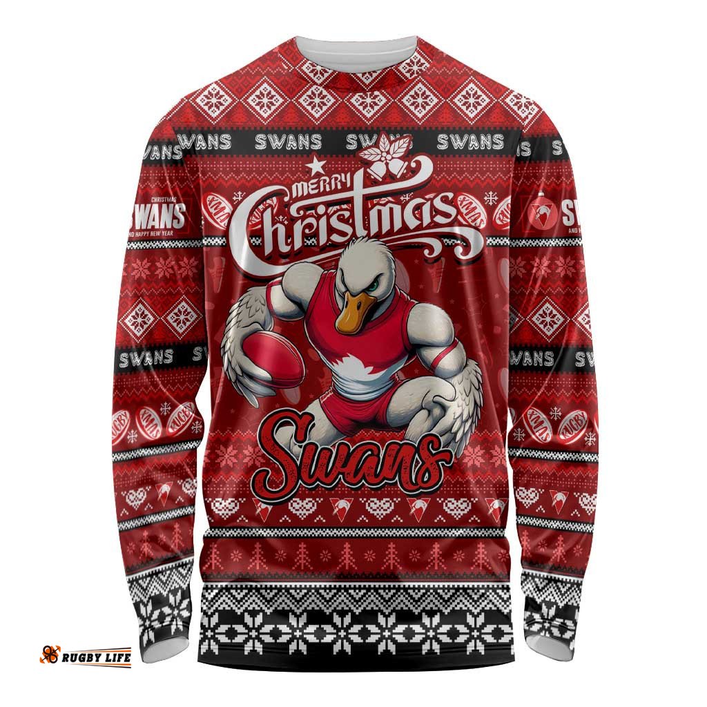 Personalized Swans Football Xmas Long Sleeve T-shirt Australia AFL Mascot