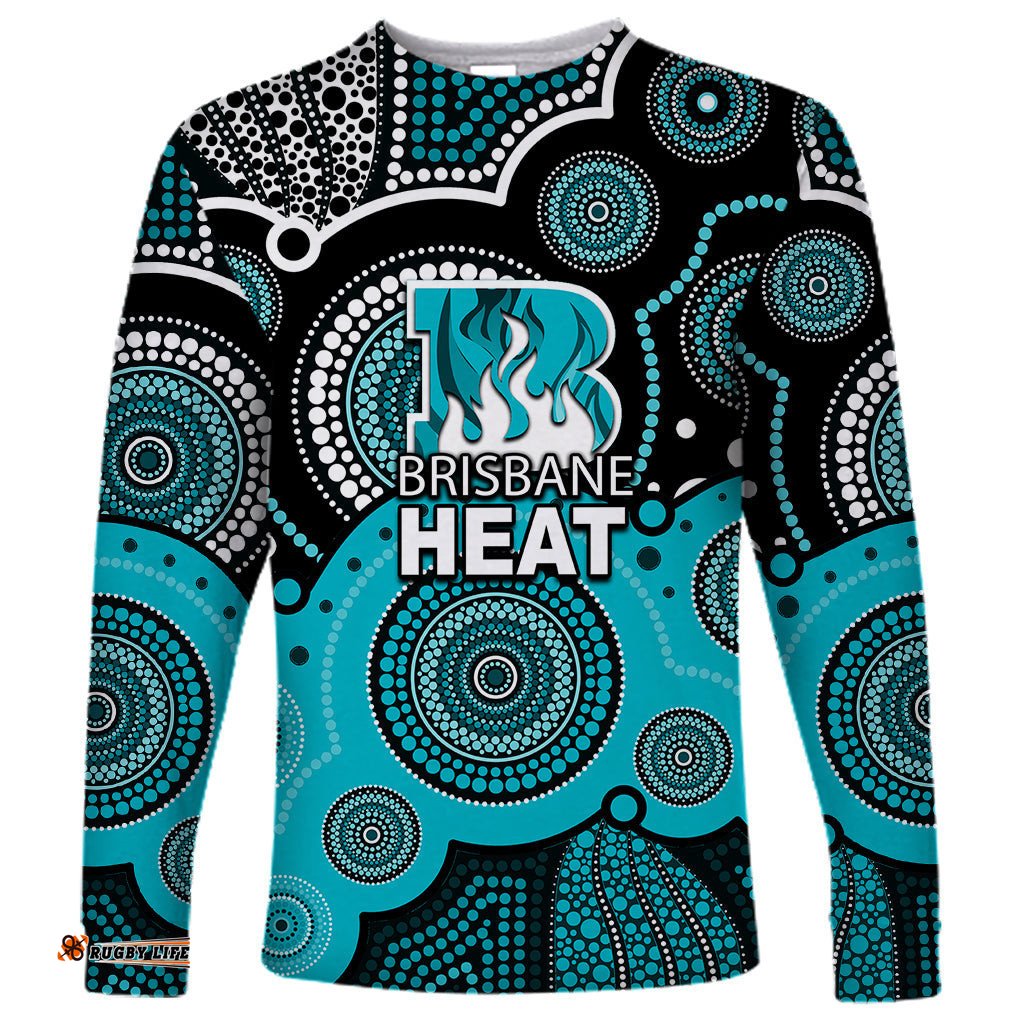 Custom Text And Number Brisbane Heat BBL Long Sleeve T-shirt Aboriginal Patterns