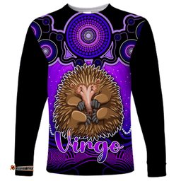 Personalised Australia Virgo Echidna Zodiac Long Sleeve T-shirt Auz Astrology Aboriginal Purple