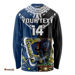 Custom Panthers And Cowboys Rugby Long Sleeve T-shirt Aboriginal Version