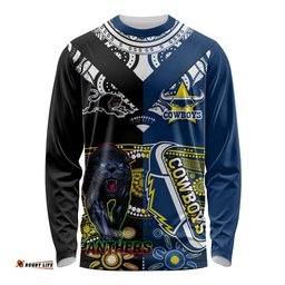 Custom Panthers And Cowboys Rugby Long Sleeve T-shirt Aboriginal Version