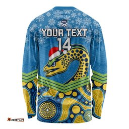 Custom Parramatta Eels Rugby Christmas Long Sleeve T-shirt Merry Xmas Mix Aboriginal Art