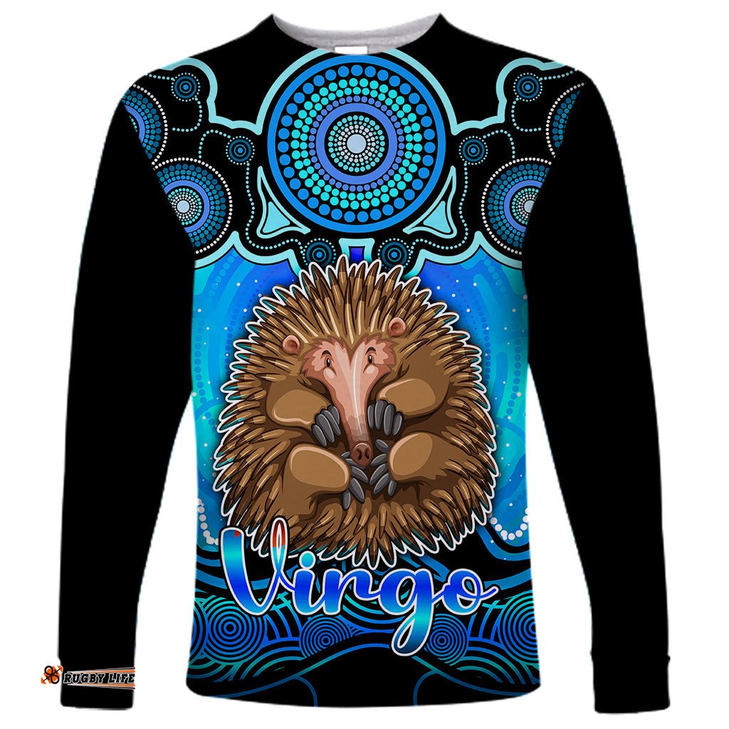 Personalised Australia Virgo Echidna Zodiac Long Sleeve T-shirt Auz Astrology Aboriginal Aqua