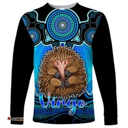 Personalised Australia Virgo Echidna Zodiac Long Sleeve T-shirt Auz Astrology Aboriginal Aqua