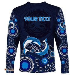 Australia Aboriginal Long Sleeve T-shirt Dolphin Dark Blue