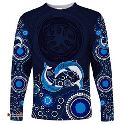 Australia Aboriginal Long Sleeve T-shirt Dolphin Dark Blue