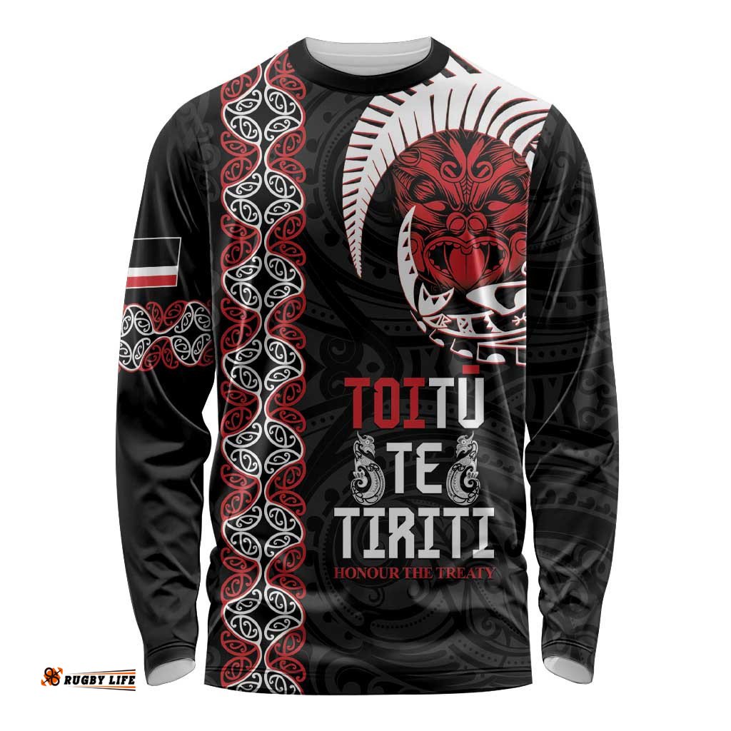 Aotearoa Toitu Te Tiriti Long Sleeve T-shirt Honour The Treaty Maori Haka