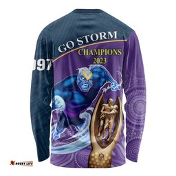 Storm Rugby Long Sleeve T-shirt Go Champions Mascot With Polynesian Indigenous Art