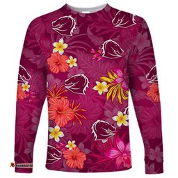 Custom Broncos Rugby Long Sleeve T-shirt Beautiful Floral Pattern Spring Summer