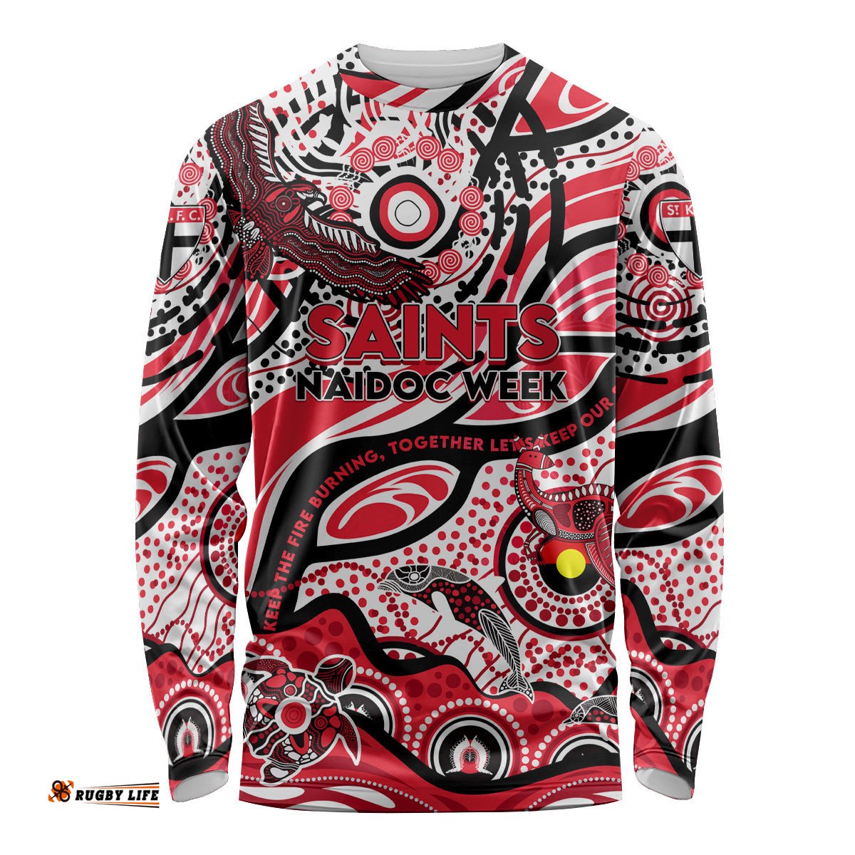 Custom NAIDOC Week 2024 Saints Long Sleeve T-shirt Aboriginal Animals Keep The Fire Burning