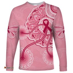 Australia Indigenous Long Sleeve T-shirt Breast Cancer Ribbon Aboriginal Art Pink