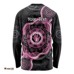 Personalised Australia Breast Cancer Long Sleeve T-shirt Brave Strong Aboriginal Art