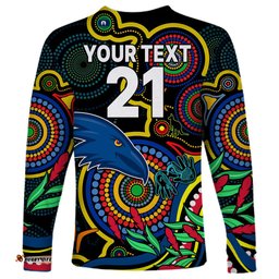 Custom Crows Football Aboriginal Art Long Sleeve T-shirt NAIDOC Indigenous Tribal