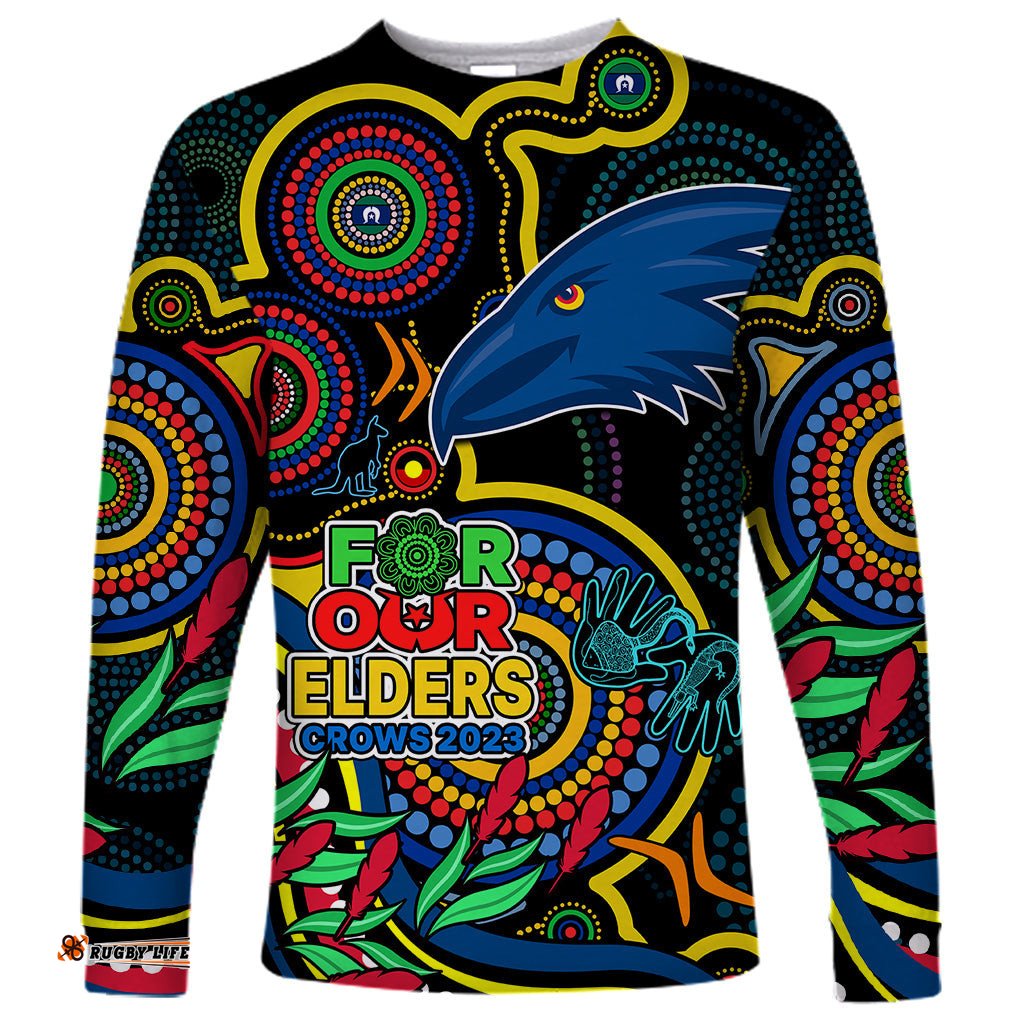 Custom Crows Football Aboriginal Art Long Sleeve T-shirt NAIDOC Indigenous Tribal