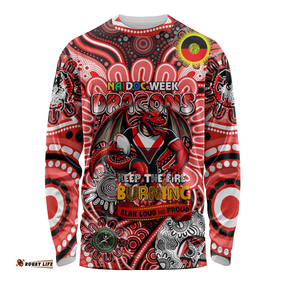 Custom NAIDOC Week 2024 Dragons Long Sleeve T-shirt Mascot Rugby
