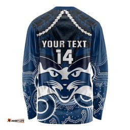 Personalised Geelong Football Long Sleeve T-shirt Go Cats Aboriginal Mix Polynesian Pattern