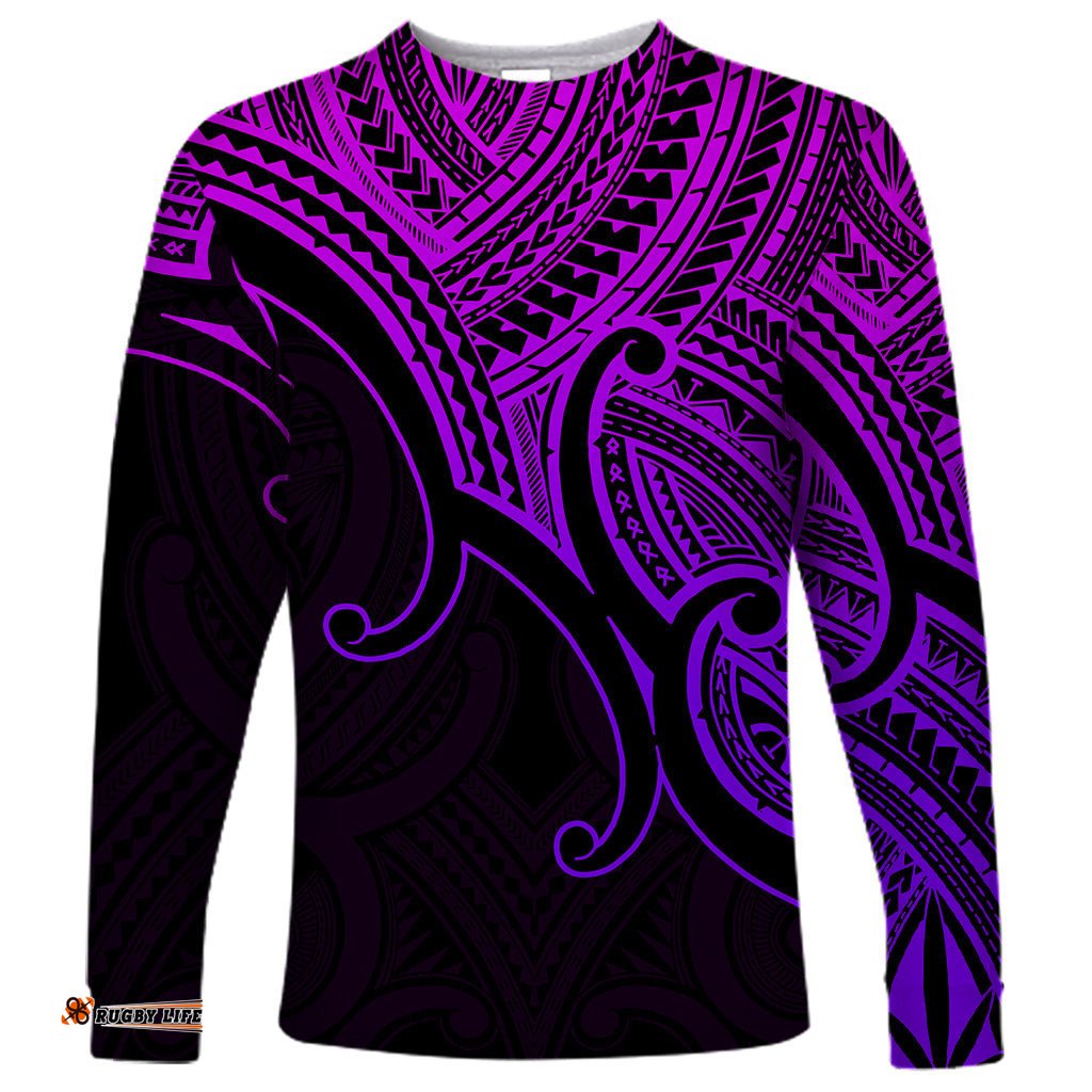 Aotearoa Maori Koru Long Sleeve T-shirt Polynesian Pacific Tribal Purple