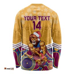 Custom Brisbane Lions Football Christmas Long Sleeve T-shirt Merry Xmas Mix Aboriginal Art