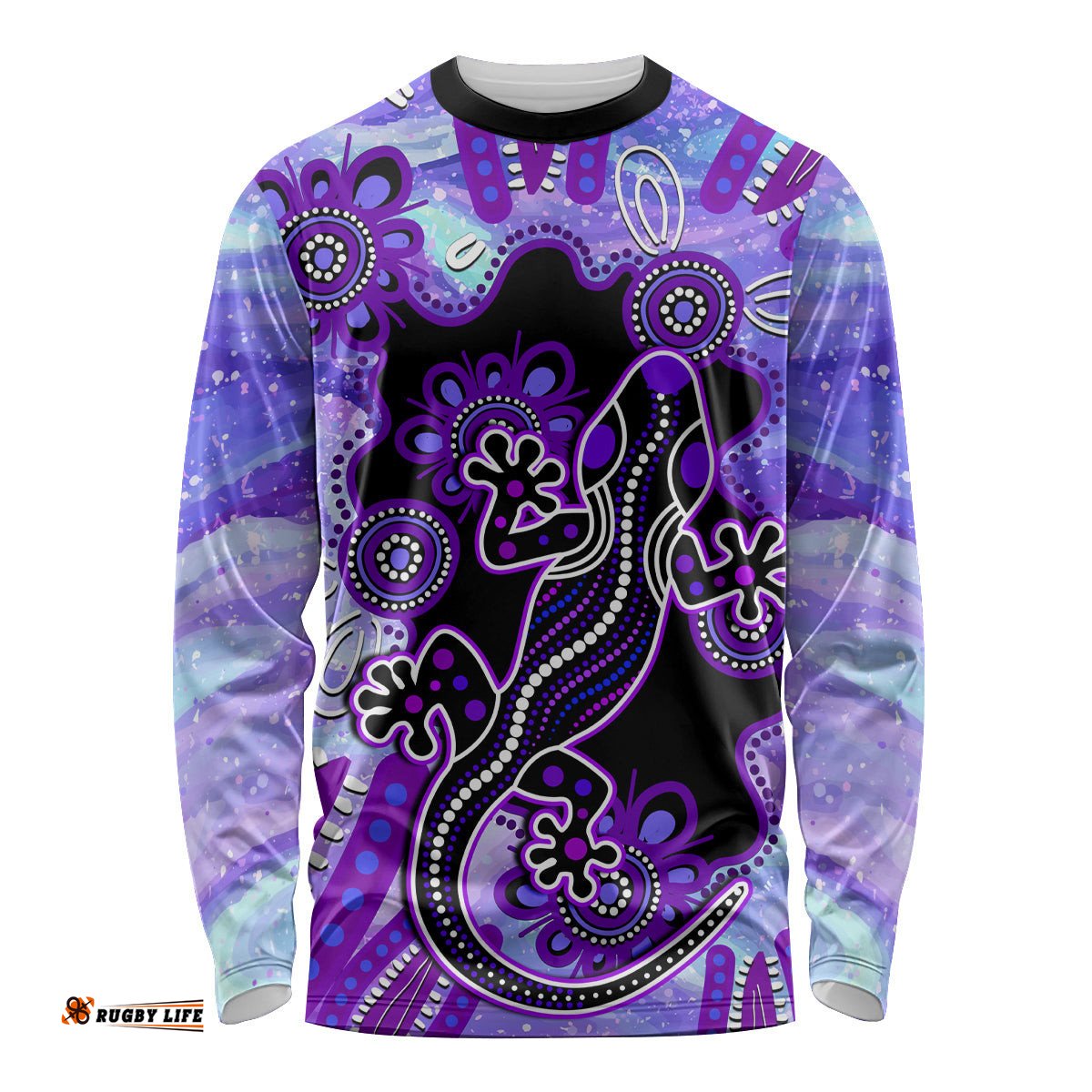 Australia Opal Long Sleeve T-shirt Aussie Lizard With Aboriginal Art Purple