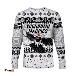 Yuendumu Magpies Football Club Long Sleeve T-shirt Christmas Simple Style White