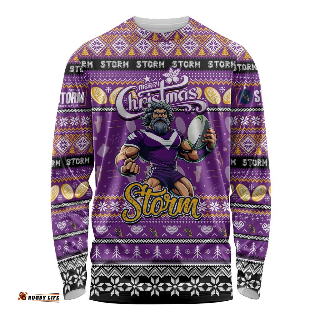 Personalized Storm Rugby Xmas Long Sleeve T-shirt Australia NRL Mascot