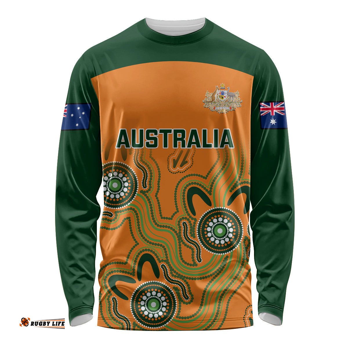 Australia Rugby Long Sleeve T-shirt Wallabies Indigenous Art