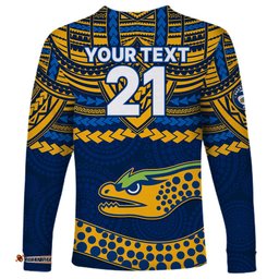 Custom Eels Rugby Long Sleeve T-shirt Polynesian and Aboriginal