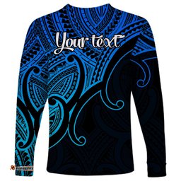 Custom Aotearoa Maori Koru Long Sleeve T-shirt Polynesian Pacific Tribal Blue