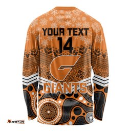 Custom Giants Football Christmas Long Sleeve T-shirt Merry Xmas Mix Aboriginal Art