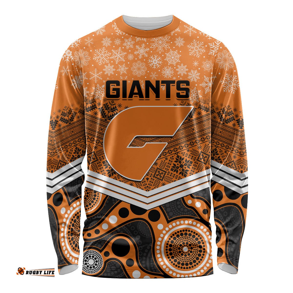 Custom Giants Football Christmas Long Sleeve T-shirt Merry Xmas Mix Aboriginal Art