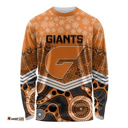 Custom Giants Football Christmas Long Sleeve T-shirt Merry Xmas Mix Aboriginal Art