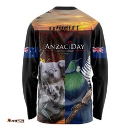 Australia and New Zealand ANZAC Day Long Sleeve T-shirt Tui Bird and Koala mix Maori and Aboriginal Pattern