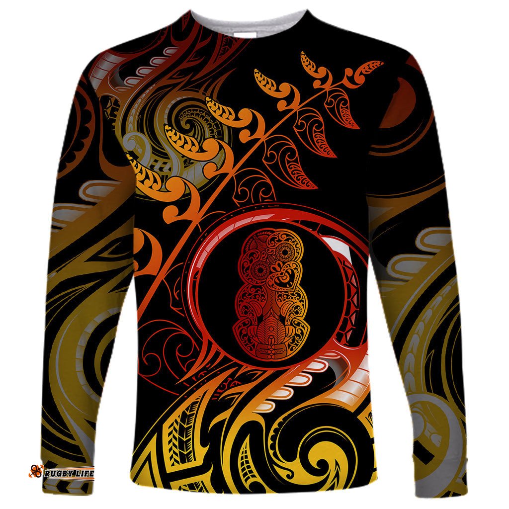 New Zealand Long Sleeve T-shirt Aotearoa Hei Tiki Maori Fern Tattoo Arty
