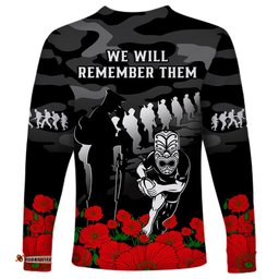 New Zealand ANZAC Rugby Long Sleeve T-shirt Silver Fern All Black Camouflage Mix Poppy
