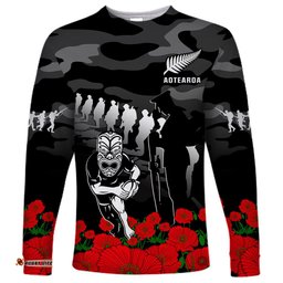 New Zealand ANZAC Rugby Long Sleeve T-shirt Silver Fern All Black Camouflage Mix Poppy