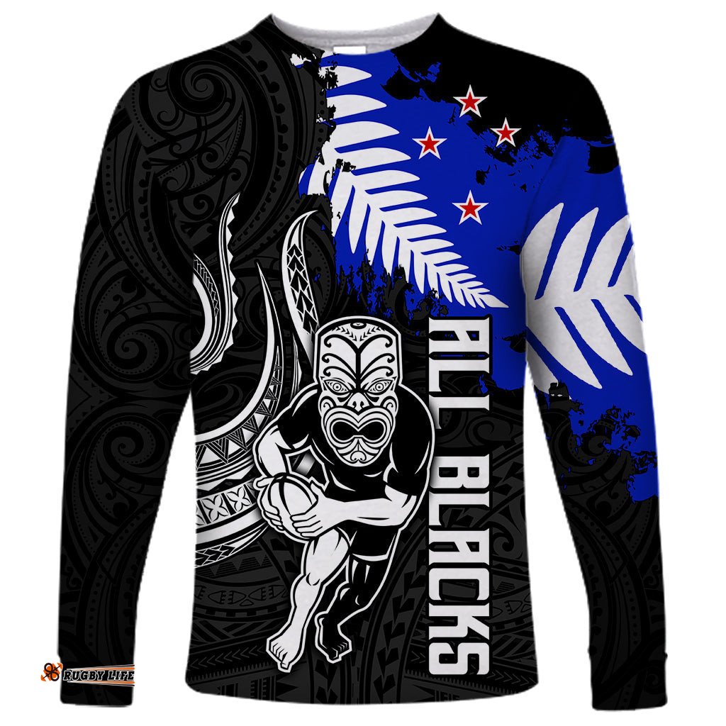 Aotearoa Rugby Long Sleeve T-shirt All Black Maori Fern