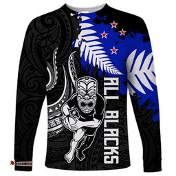 Aotearoa Rugby Long Sleeve T-shirt All Black Maori Fern