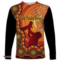 Australia Father Day Long Sleeve T-shirt Aussie Best Dad Ever Indigenous Hand Art