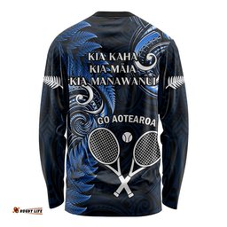 New Zealand Tiki Tennis Long Sleeve T-shirt 2024 Aotearoa Tenehi Maori Silver Fern Blue