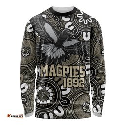 Custom Magpies NAIDOC Week 2024 Long Sleeve T-shirt Fire Burning Aboriginal Dots Art