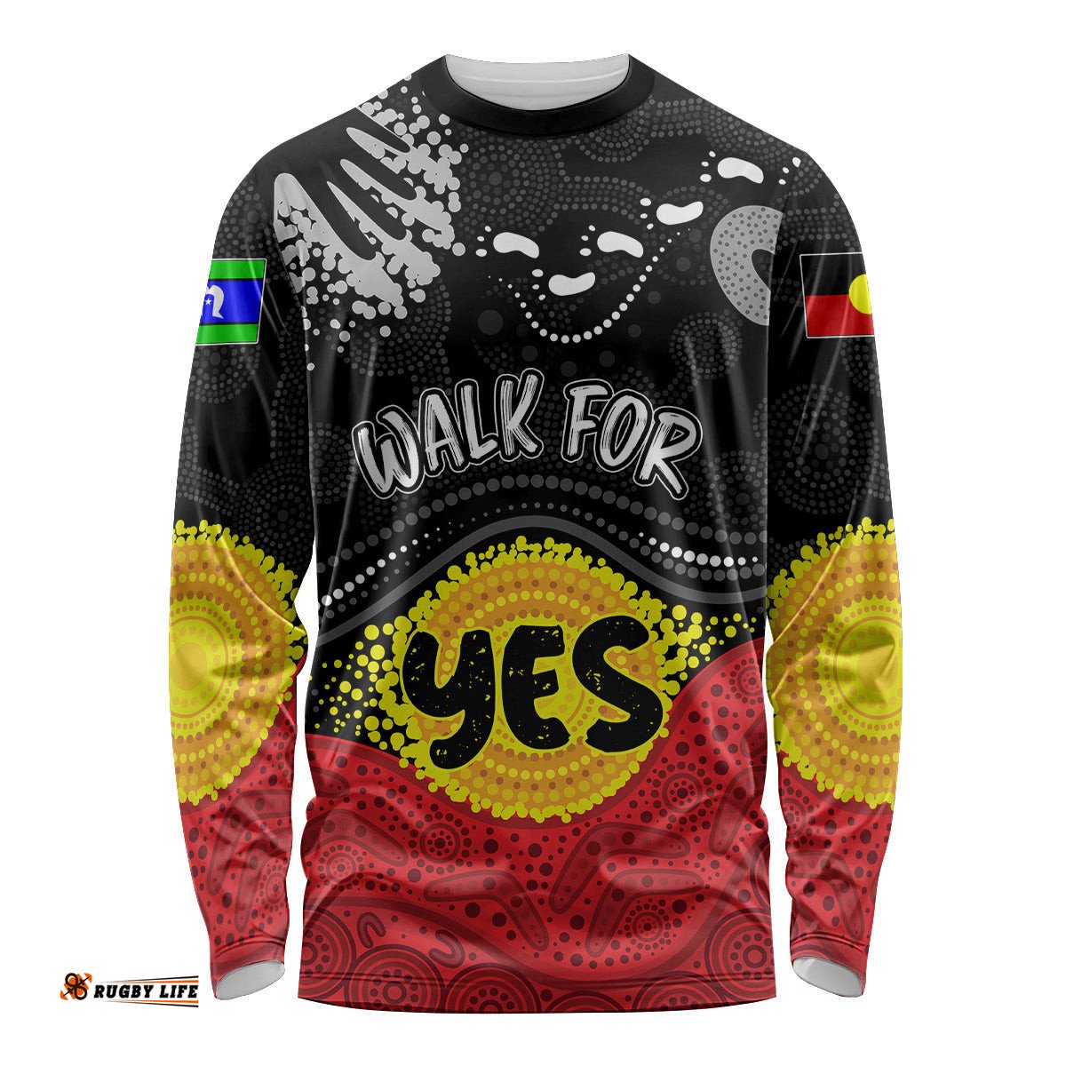 Personalised Australia Indigenous Long Sleeve T-shirt Walk For Yes Aboriginal Flag Style