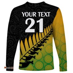 Custom Australia Wallabies and Aotearoa Rugby Long Sleeve T-shirt Kangaroo Black Fern Maori Gradient