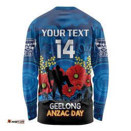 Custom Geelong Football ANZAC Long Sleeve T-shirt Gallipoli Camouflage With Poppies