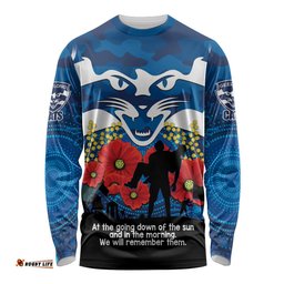 Custom Geelong Football ANZAC Long Sleeve T-shirt Gallipoli Camouflage With Poppies