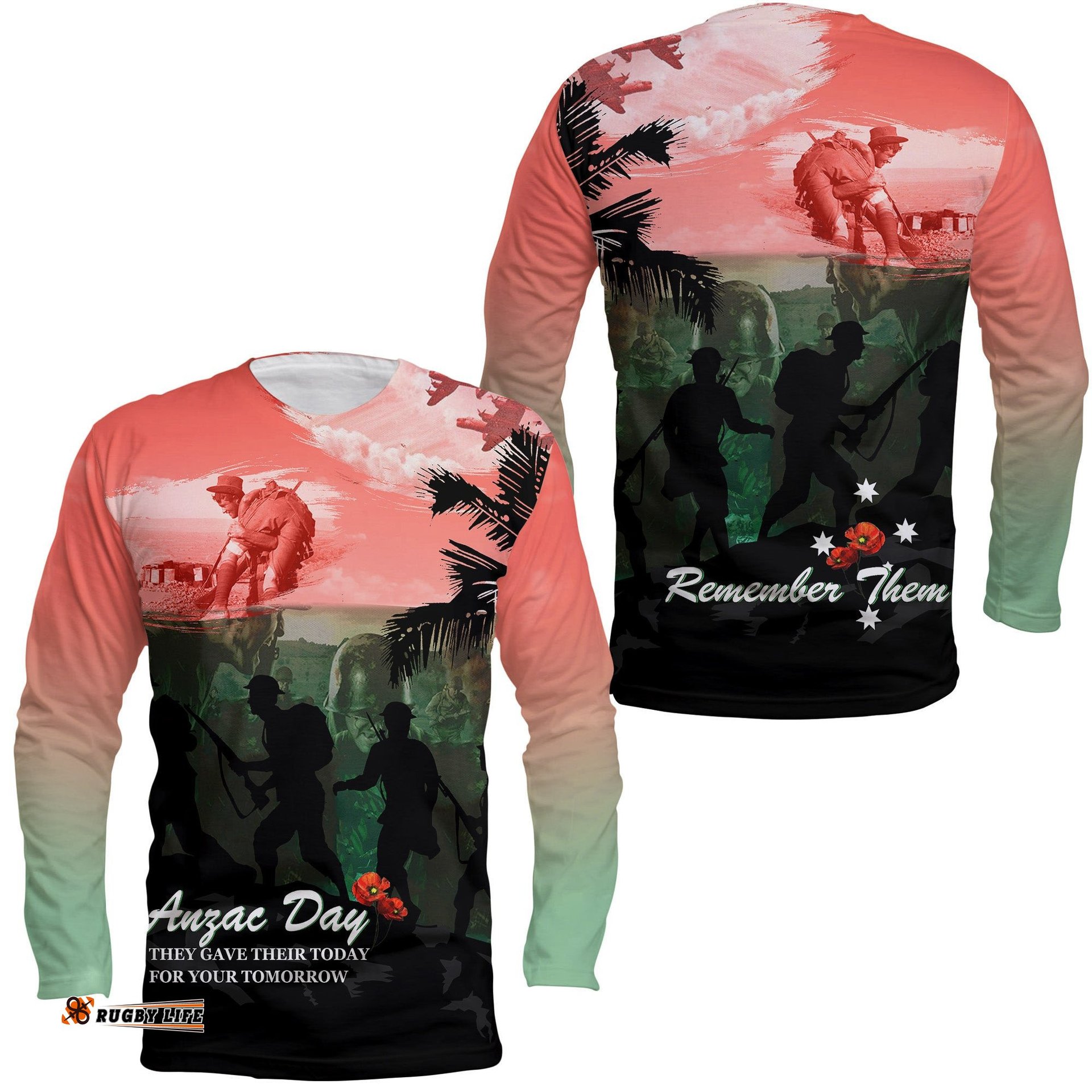 Anzac Long Sleeve T-shirt They Gave Their Today For Your Tomorrow RLT9