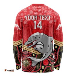 Custom Dolphins Rugby Christmas Long Sleeve T-shirt Merry Xmas Mix Aboriginal Art